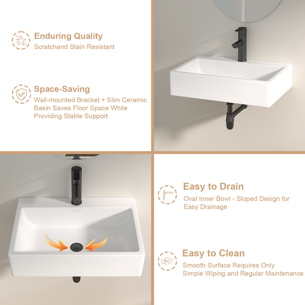 Logmey 20x14 Wall-Mounted Porcelain Bathroom Basin