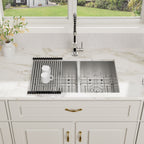 Logmey 30x19 Seamless Undermount 60/40 Double Bowl Kitchen Sink Combo