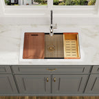 Logmey 33x22 Heavy Duty Glossy White Ceramic Drop-In Culinary Workstation Kitchen Sink Combo