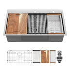 Logmey 33'' x 19'' Drop-In Workstation Kitchen Sink - 16 Gauge SUS304 Stainless Steel Single Bowl