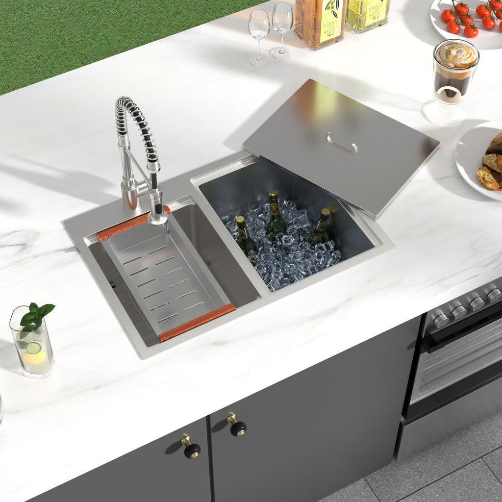 Logmey 30x20 Heavy Duty 16G T304 Stainless Steel Drop-In Double Bowl Sink Combo