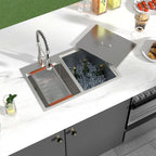 Logmey 30x20 Heavy Duty 16G T304 Stainless Steel Drop-In Double Bowl Sink Combo