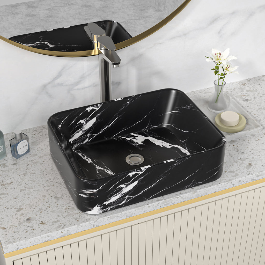 Logmey 19'' x 15'' Black Marble Rectangular Vessel Sink