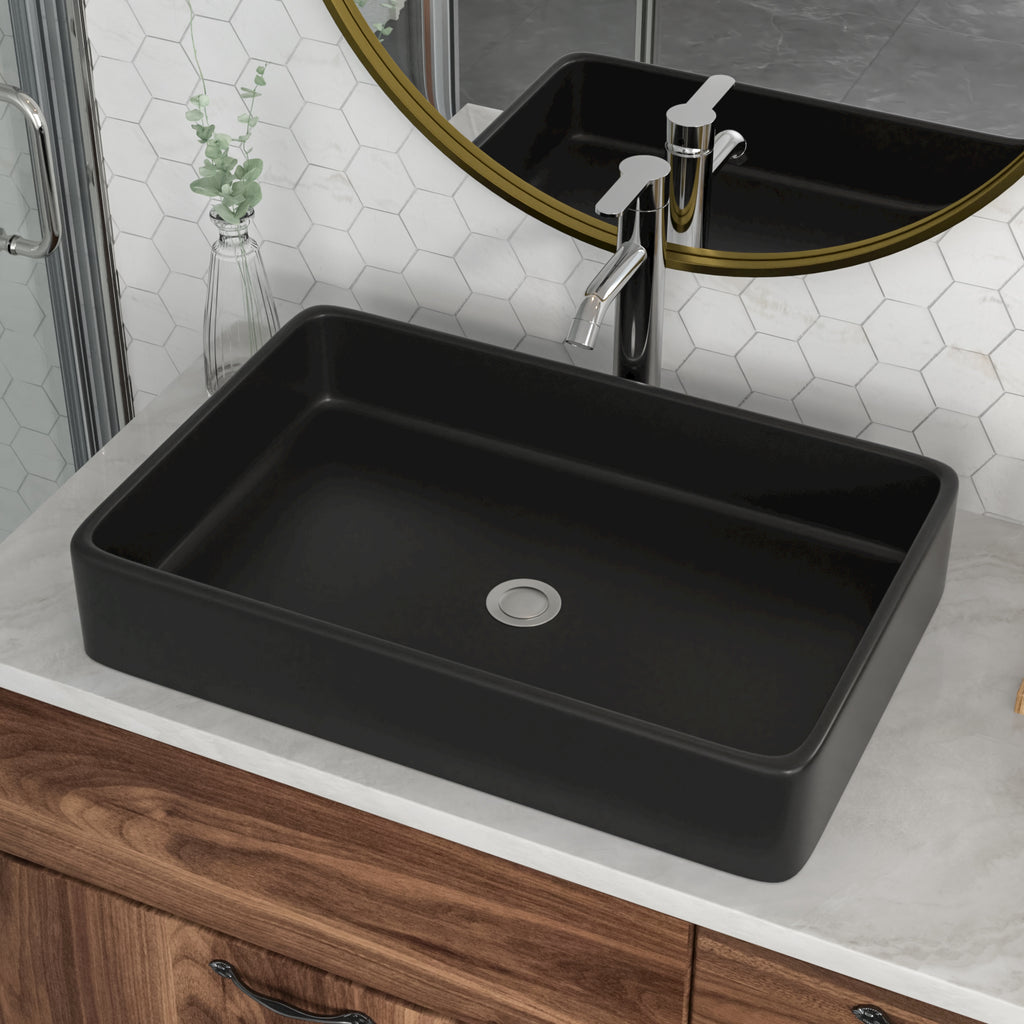 Logmey 24'' x 16'' Matte Black Rectangular Vessel Sink