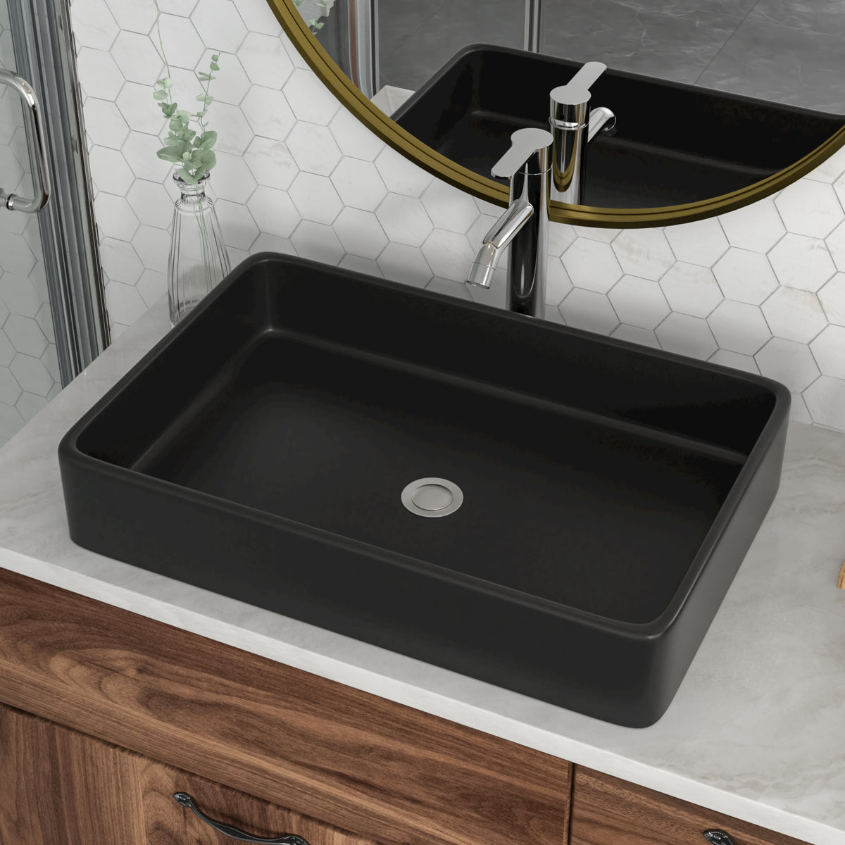 Logmey 24'' x 16'' Matte Black Rectangular Vessel Sink