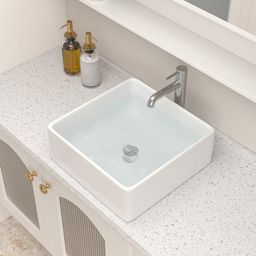 Logmey 15'' x 15'' Square Ceramic Bathroom Vessel Sink