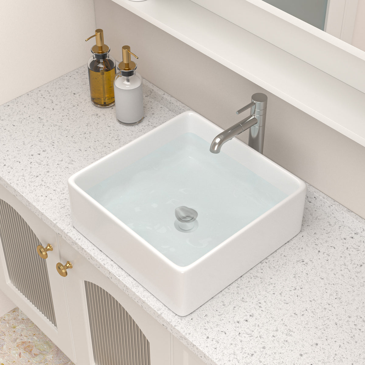 Logmey 15'' x 15'' Square Ceramic Bathroom Vessel Sink