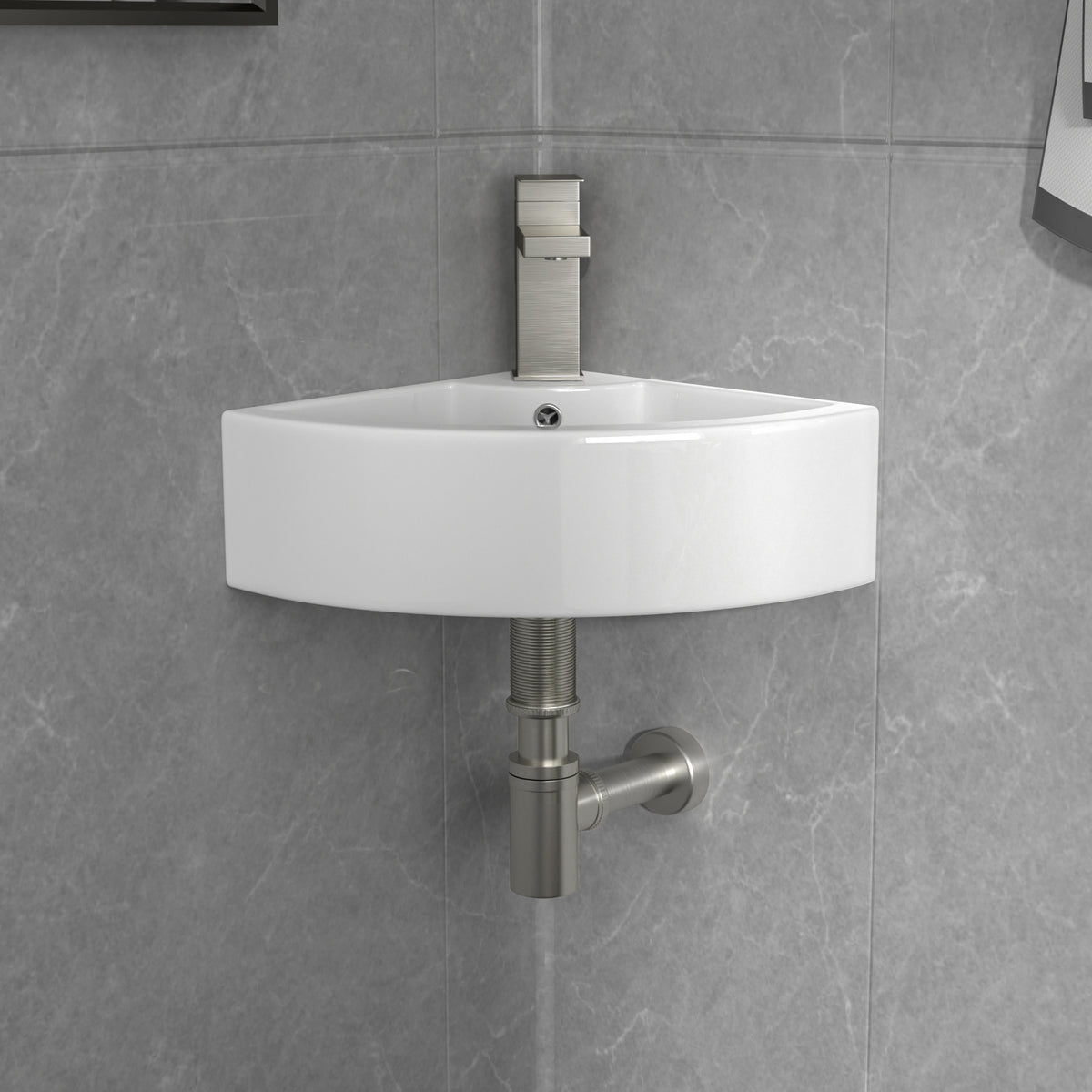 Logmey 18x13 Compact Triangular Floating Wall Mount Bathroom Sink