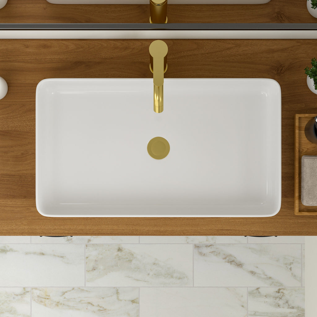 Logmey 24'' x 14''Rectangular Bathroom Vessel Sink - White Ceramic Above-Counter Vanity Art Basin