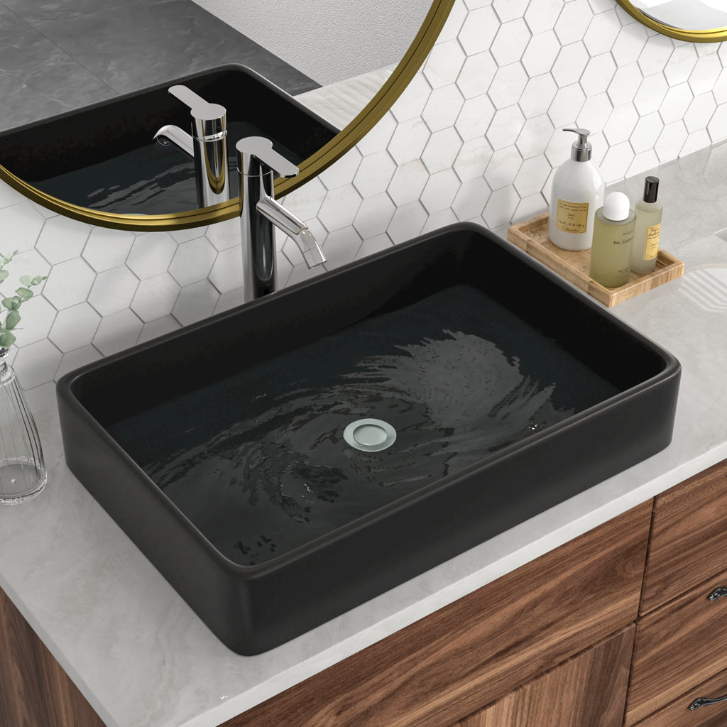 Logmey 24'' x 16'' Matte Black Rectangular Vessel Sink