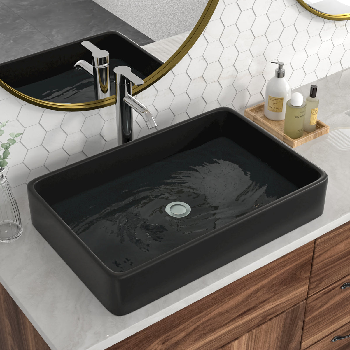 Logmey 24'' x 16'' Matte Black Rectangular Vessel Sink