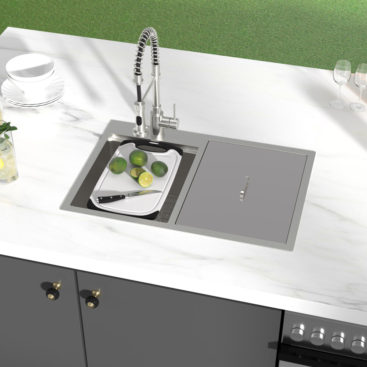 Logmey 30x20 Heavy Duty 16G T304 Stainless Steel Drop-In Double Bowl Sink Combo