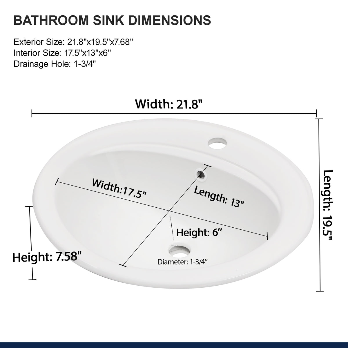 Logmey 21.8 Inch Modern White Oval Topmount Bathroom Sink