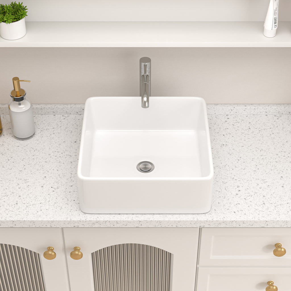 Logmey 15'' x 15'' Square Ceramic Bathroom Vessel Sink
