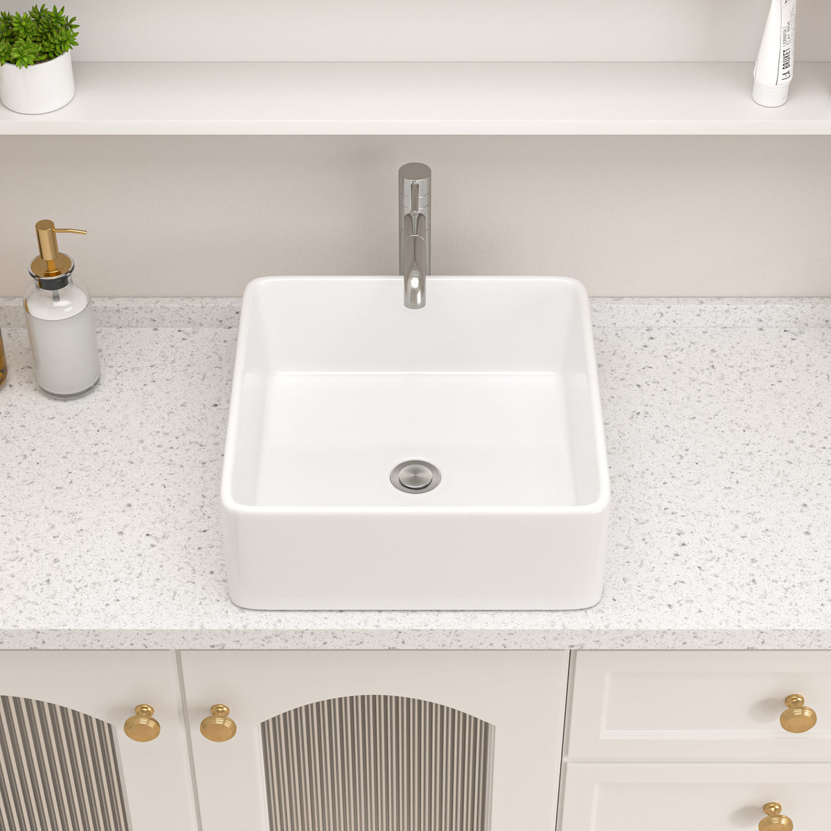 Logmey 15'' x 15'' Square Ceramic Bathroom Vessel Sink