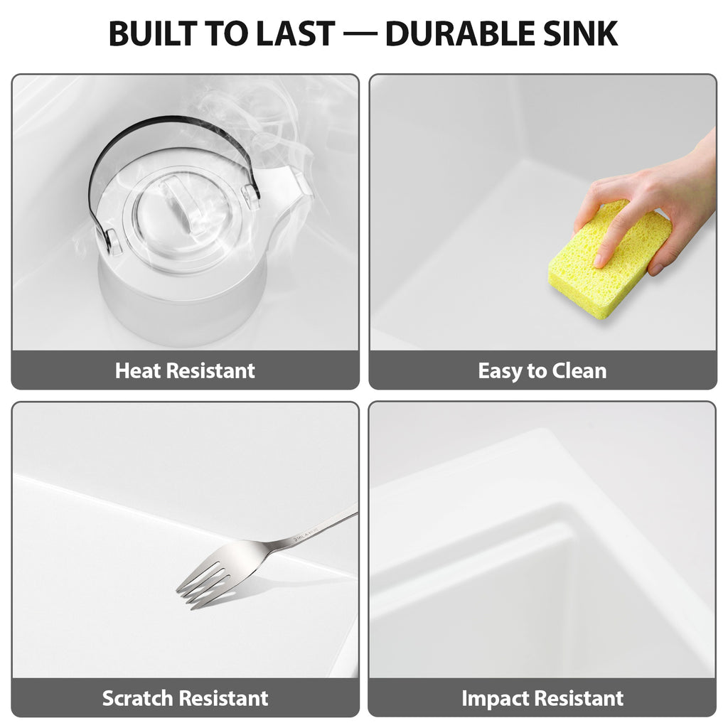 Logmey 33x22 Heavy Duty Glossy White Ceramic Drop-In Culinary Workstation Kitchen Sink Combo
