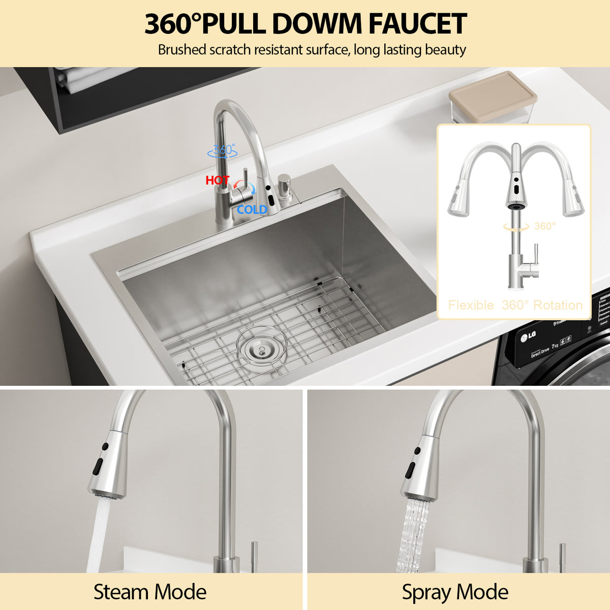 Logmey 25 x 22 x12  Drop-In Laundry Utility Workstation Sink with Faucet