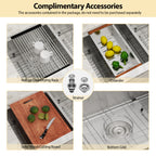 36'' x 19'' 16 Gauge Workstation Undermount 50/50 Double Bowl Low Divide Stainless Steel Kitchen Sink with with Colander, Cutting Board, Strainer and Dish-Drying Rack