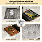 Logmey 33'' Workstation Kitchen Sink - Drop-In Single Bowl - Silver Stainless Steel
