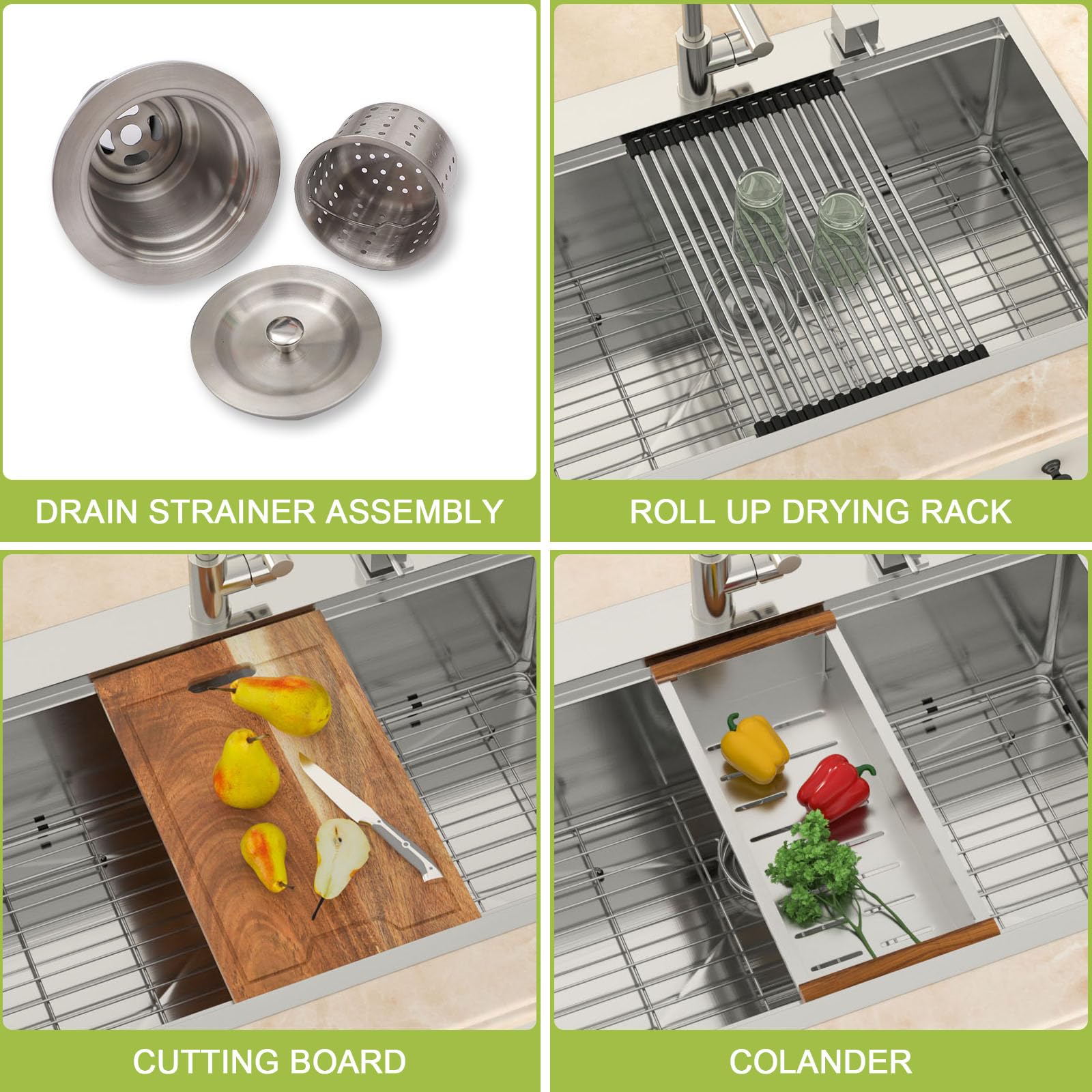 Logmey 33'' x 19'' Drop-In Workstation Kitchen Sink - 16 Gauge SUS304 Stainless Steel Single Bowl