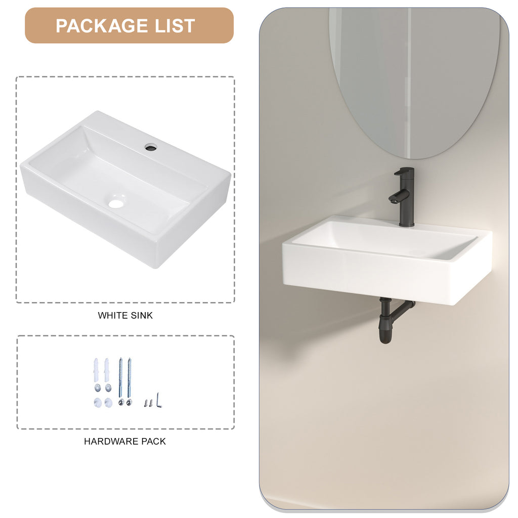 Logmey 20x14 Wall-Mounted Porcelain Bathroom Basin