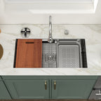Logmey 33'' Waterfall Kitchen Sink - Undermount Single Bowl with Pull-out Faucet & Control Knob - Silver Stainless Steel