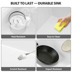 Logmey 33x22 Heavy Duty Glossy White Ceramic Drop-In Culinary Workstation Sink Combo