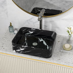Logmey 19'' x 15'' Black Marble Rectangular Vessel Sink