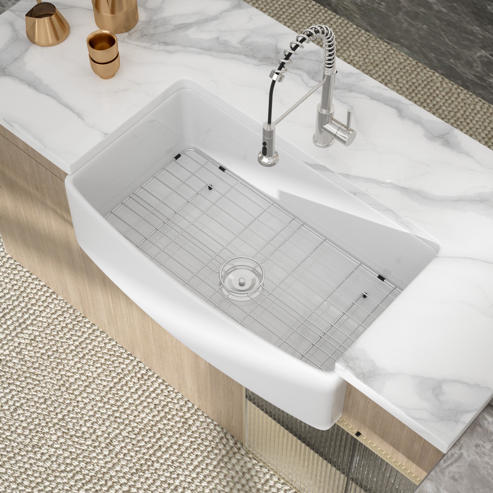 Logmey 33"  x 19"  Single Basin Farmhouse Apron Kitchen Sink White Ceramic