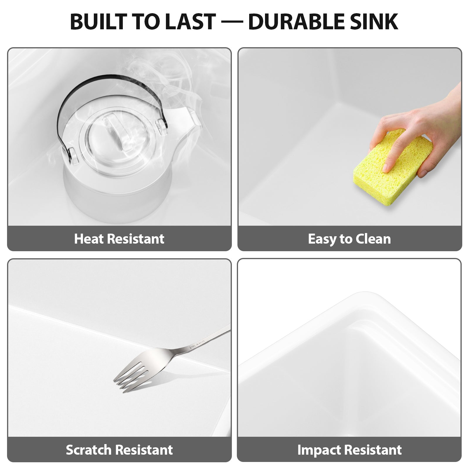 Logmey 33" Farmhouse Kitchen Sink White Workstation Fireclay Apron Front Farm Sink Undermount 33" x 20" x 10" Single Bowl White Ceramic Sinks for Countryside Classic Style