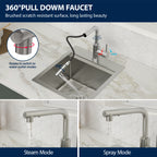 Logmey 15" Outdoor Undermount Workstation Sink with Faucet Set for Backyard, Bar & RVorkstation Bar Sink - Drop-In Single Bowl with Pull-out Faucet - Silver Stainless Steel