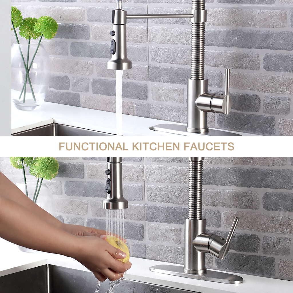 Logmey Pull-Down Kitchen Faucet - Single Handle - Brushed Nickel Metal