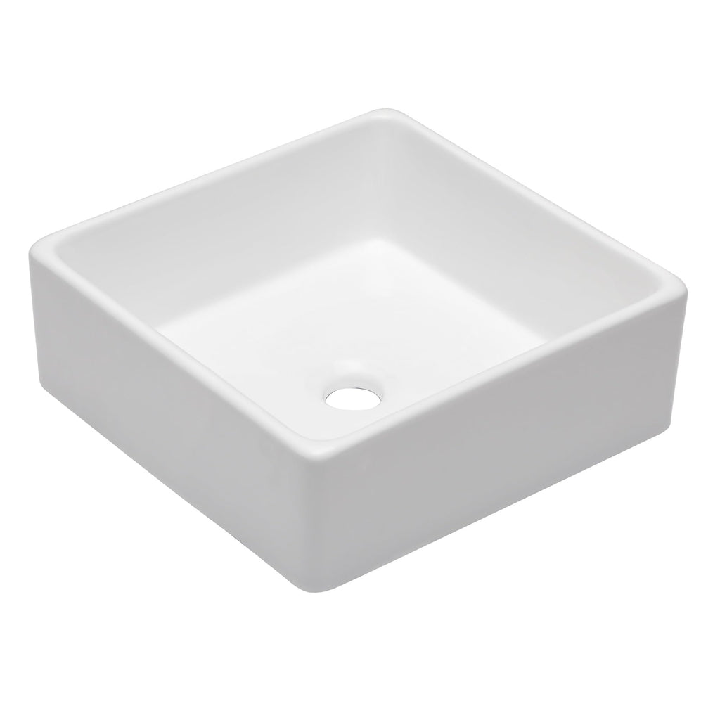 Logmey 15x15 Inch Square Above Counter White Porcelain Ceramic Bathroom Vessel Sink