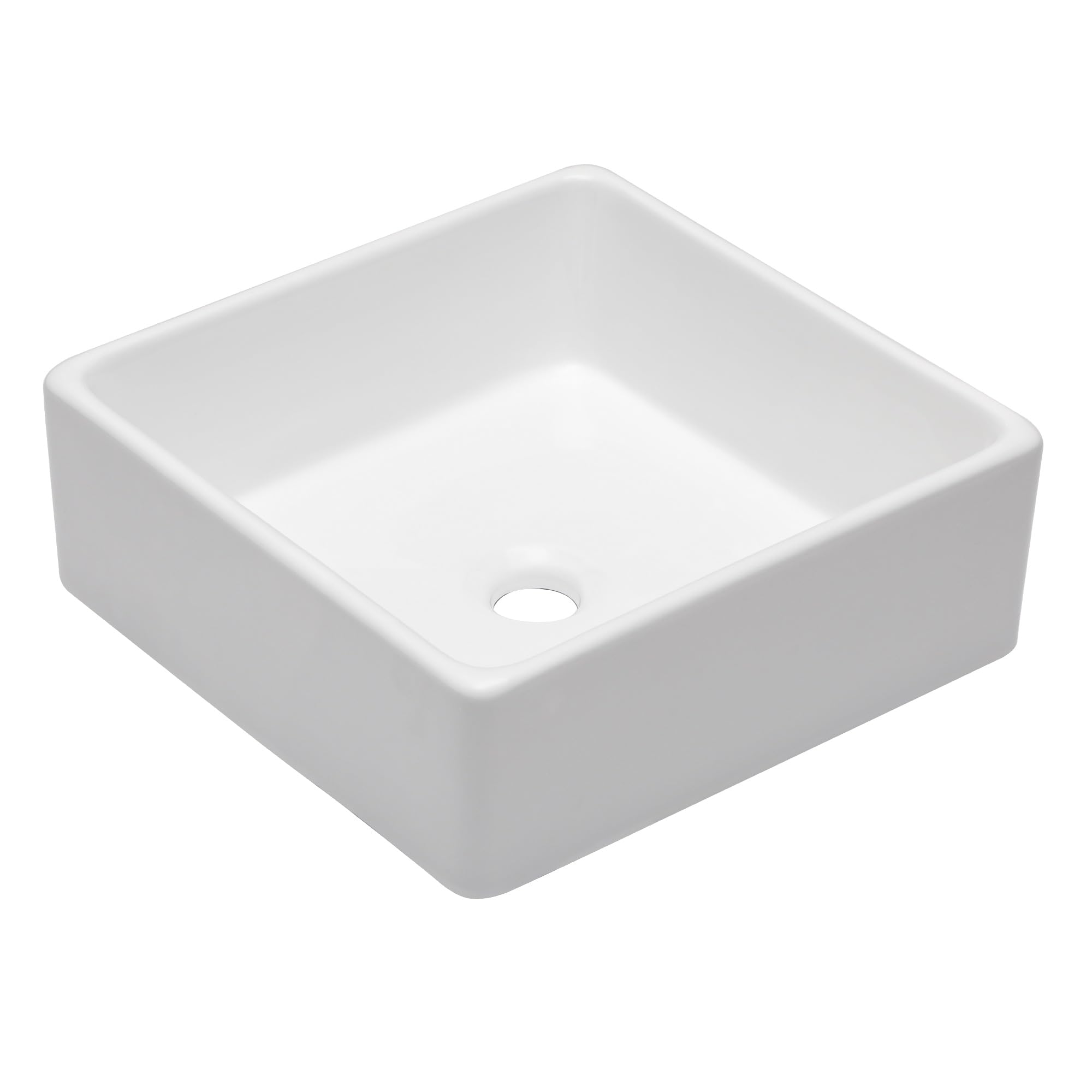 Logmey 15x15 Inch Square Above Counter White Porcelain Ceramic Bathroom Vessel Sink
