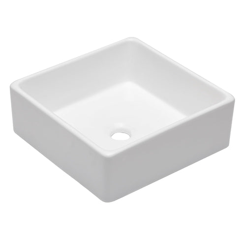 Logmey 15x15 Inch Square Above Counter White Porcelain Ceramic Bathroom Vessel Sink
