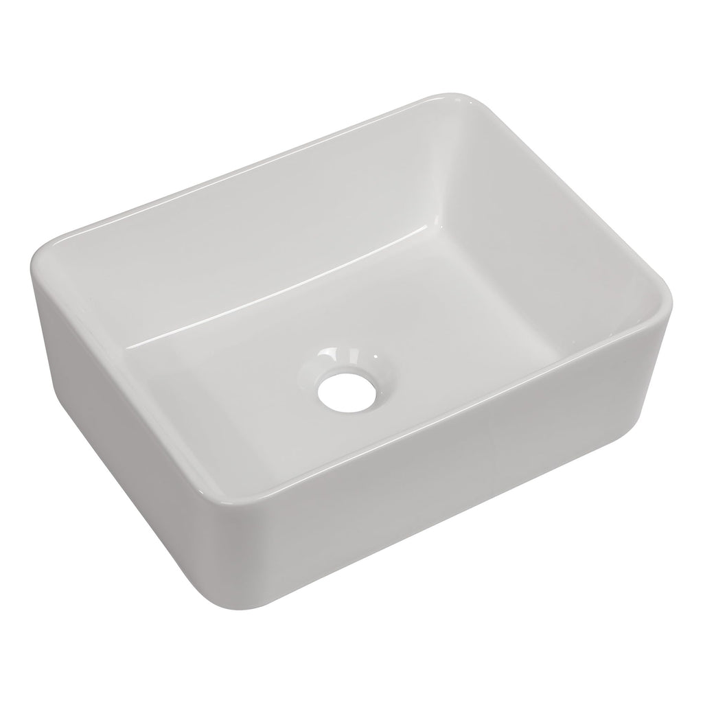 Logmey 16''x12'' Bathroom Sink - Above Counter Rectangular Vessel Single Bowl - White Porcelain Ceramic