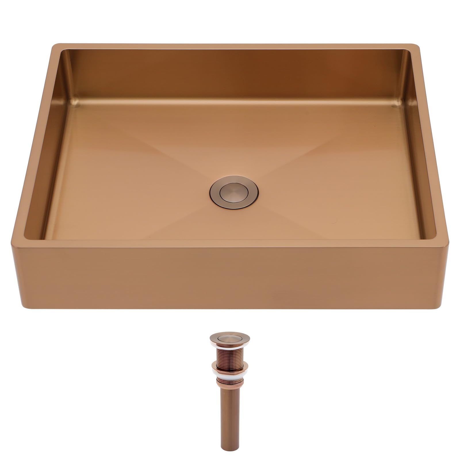 Logmey 19x15 Inch Rose Gold Above Counter Stainless Steel Bathroom Vessel Sink with Drainer
