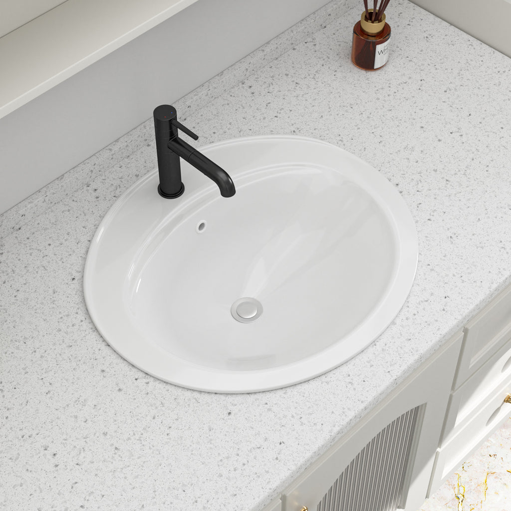 Logmey 21.8 Inch Modern White Oval Topmount Bathroom Sink