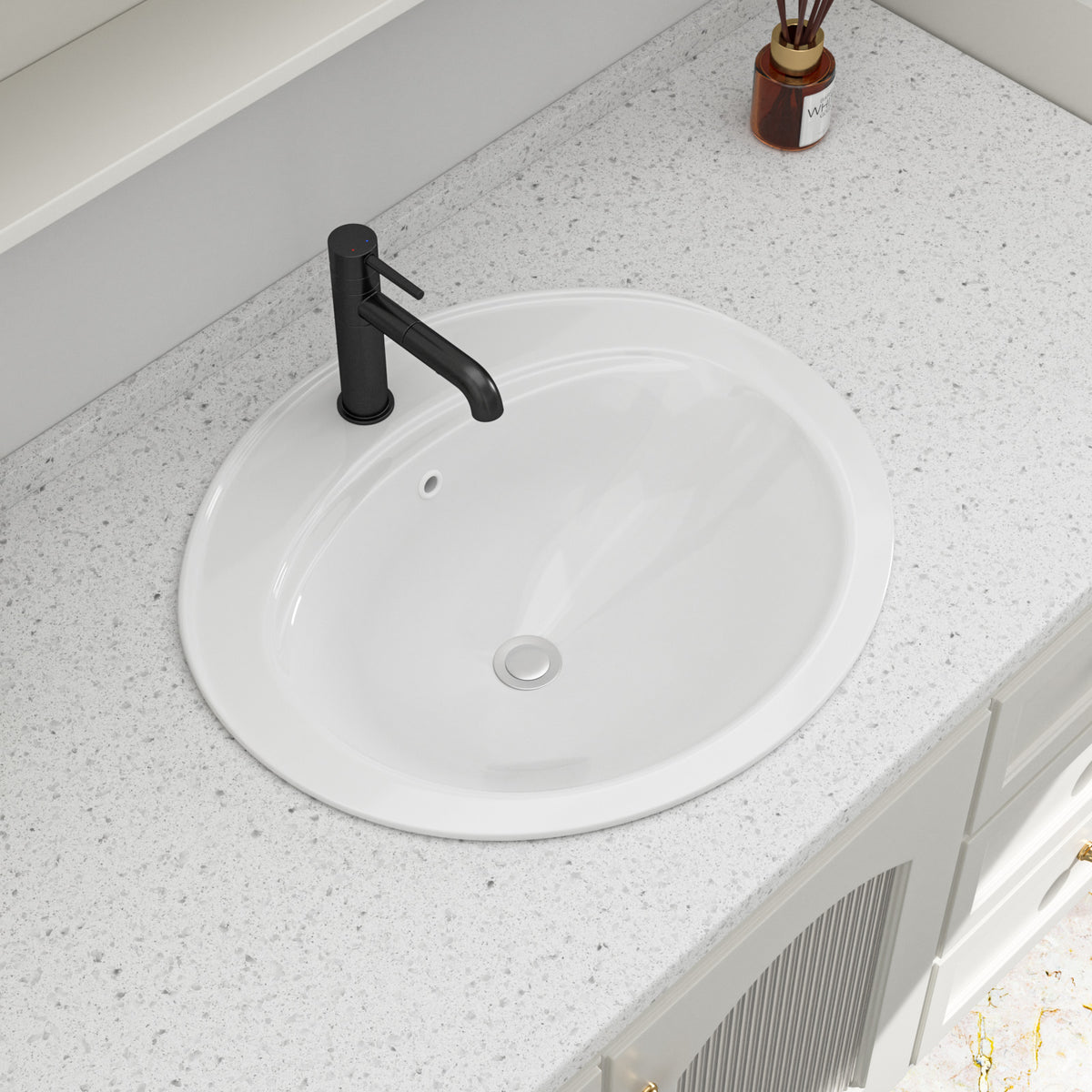 Logmey 21.8 Inch Modern White Oval Topmount Bathroom Sink
