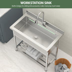Logmey 36'' x 21'' Freestanding Stainless Steel Single Bowl Utility Sink