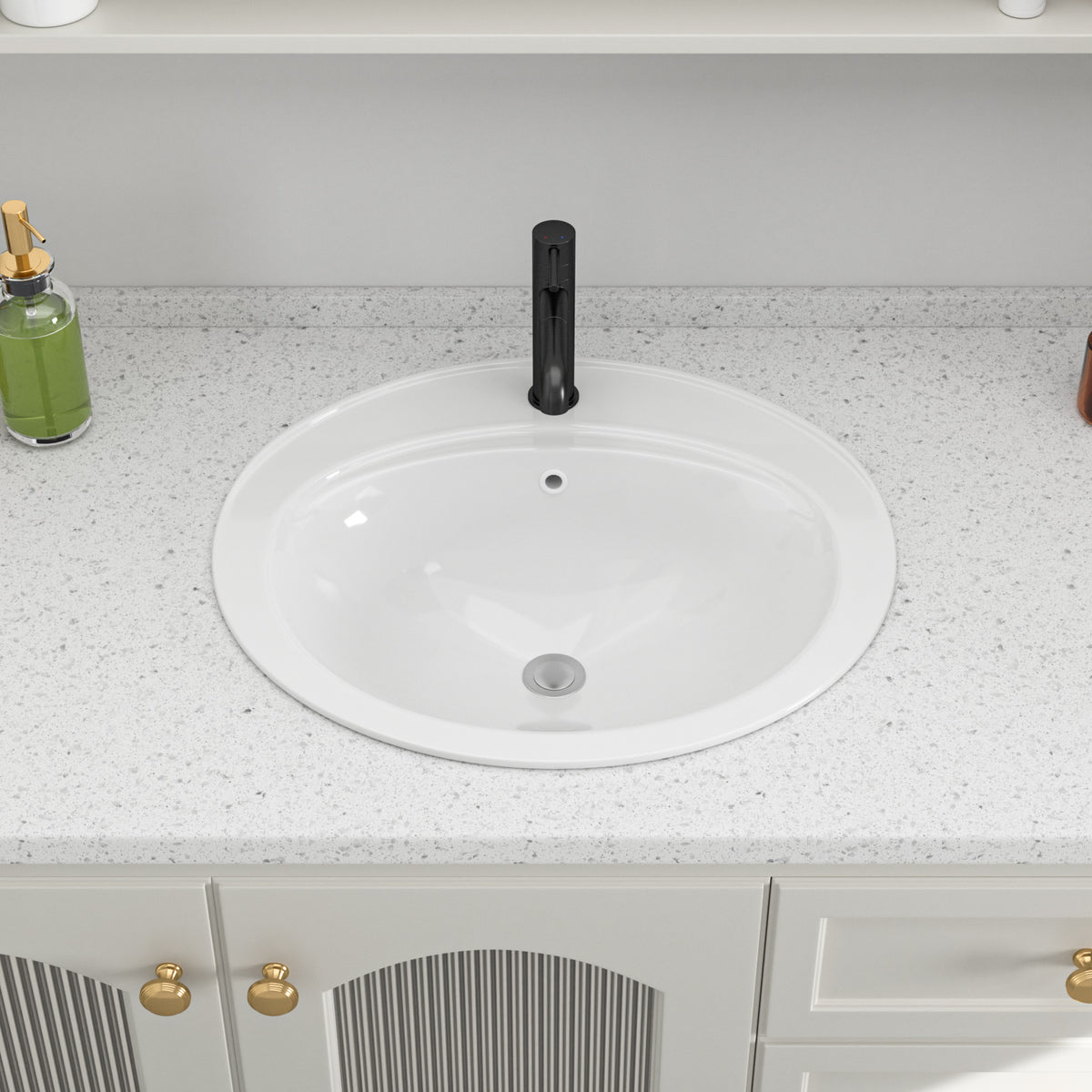 Logmey 21.8 Inch Modern White Oval Topmount Bathroom Sink