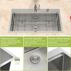 Logmey 33'' x 19'' Drop-In Workstation Kitchen Sink - 16 Gauge SUS304 Stainless Steel Single Bowl