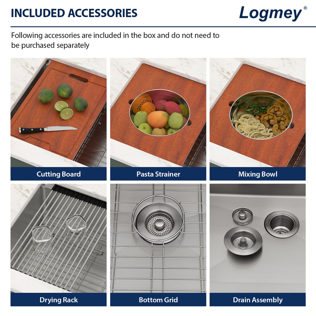 Logmey 36'' Undermount Workstation Kitchen Sink