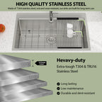 Logmey 33'' x 22'' Drop-In Workstation Kitchen Sink - 16 Gauge SUS304 Stainless Steel Single Bowl Topmount Basin with Accessories
