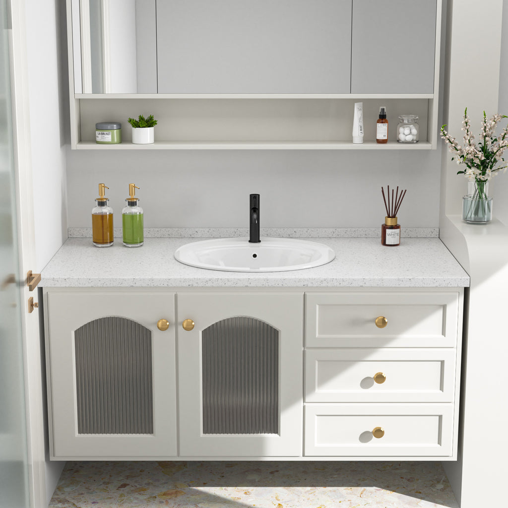 Logmey 21.8 Inch Modern White Oval Topmount Bathroom Sink