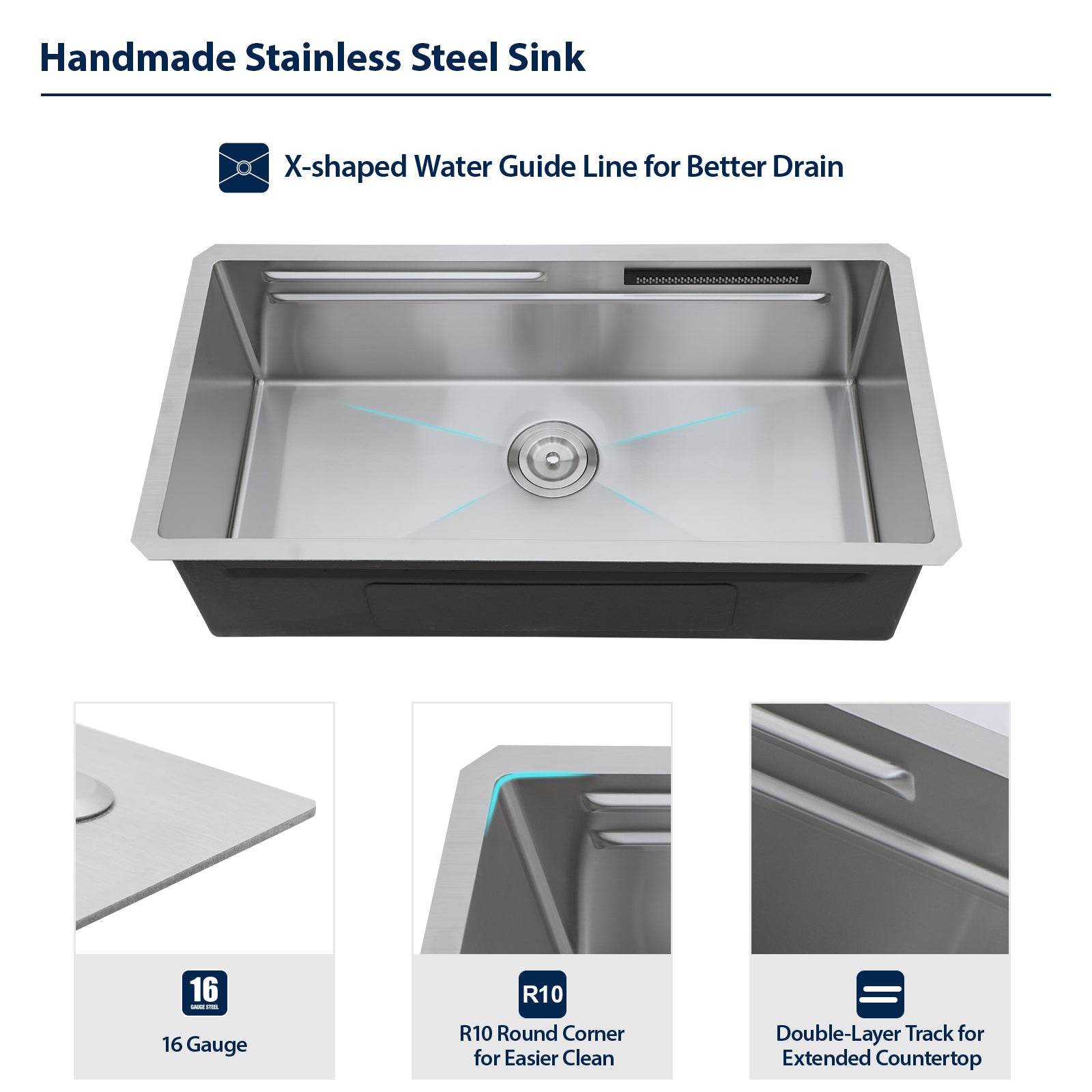 Logmey 33'' Waterfall Kitchen Sink - Undermount Single Bowl with Pull-out Faucet & Control Knob - Silver Stainless Steel