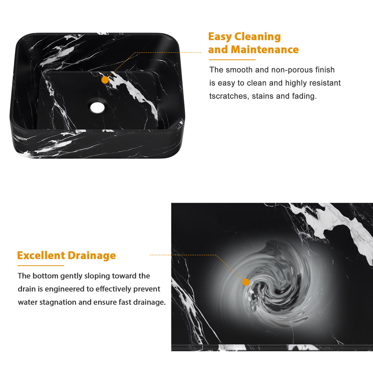 Logmey 19'' x 15'' Black Marble Rectangular Vessel Sink