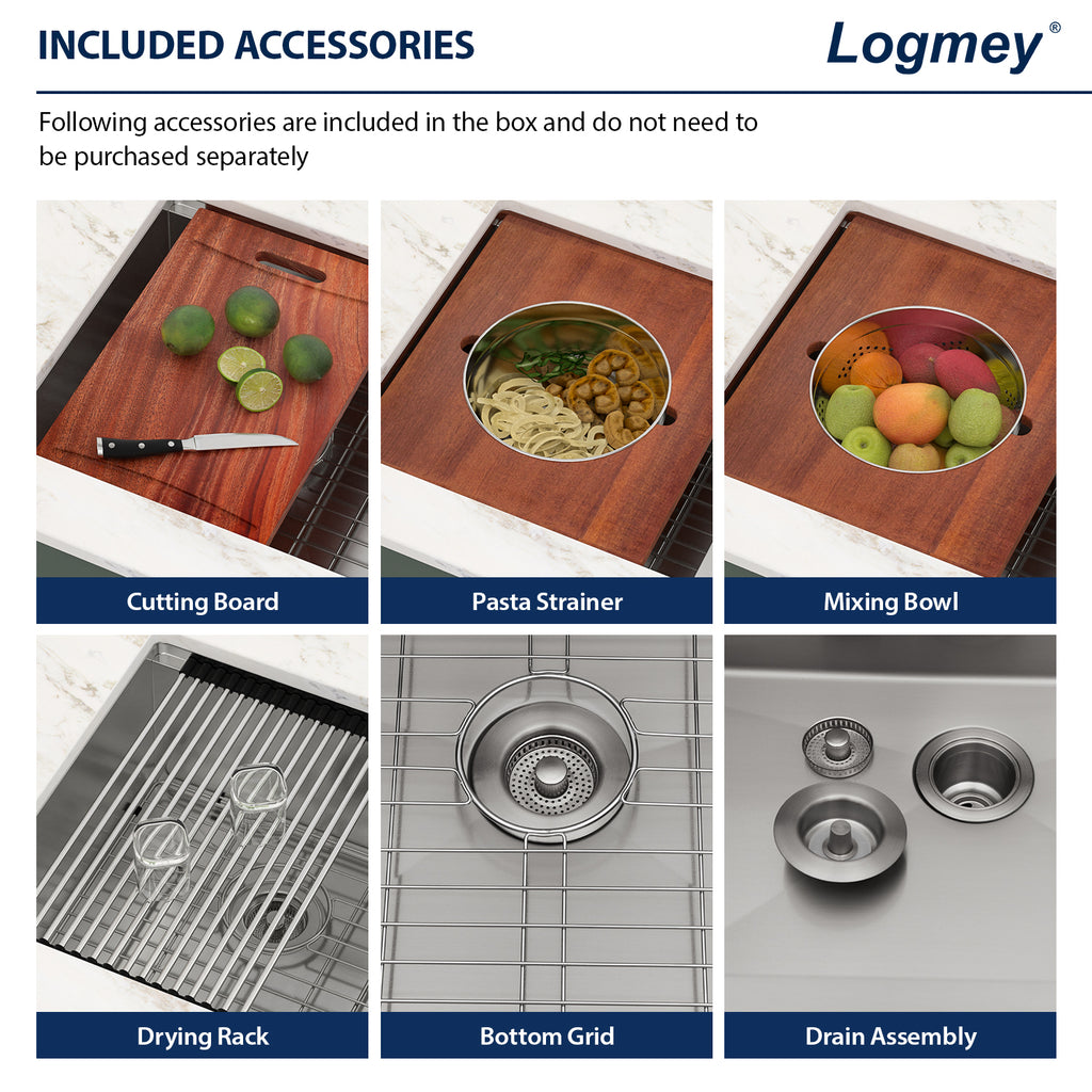 Logmey 36'' x 19'' Undermount 50/50 Double Bowl Workstation Kitchen Sink - 16 Gauge Stainless Steel 10'' Deep Low-Divide Basin with Pop-Up Drains