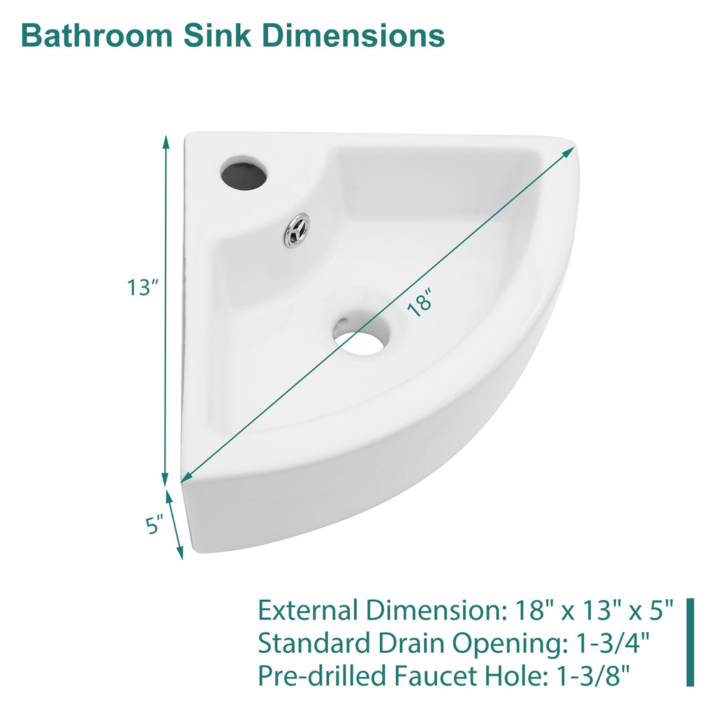 Logmey 18x13 Compact Triangular Floating Wall Mount Bathroom Sink