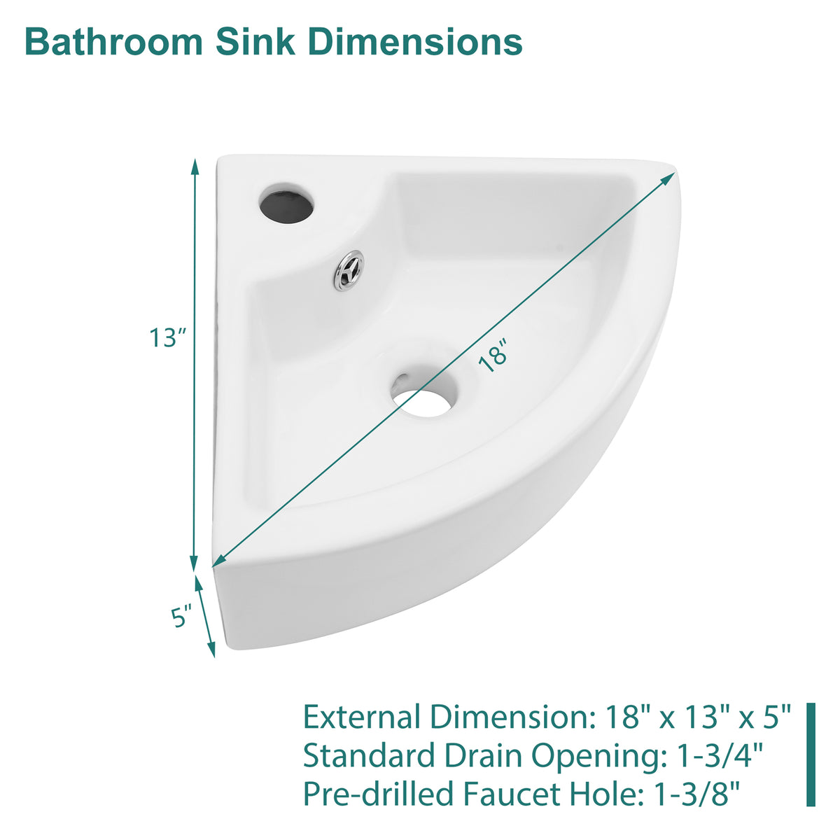 Logmey 18x13 Compact Triangular Floating Wall Mount Bathroom Sink